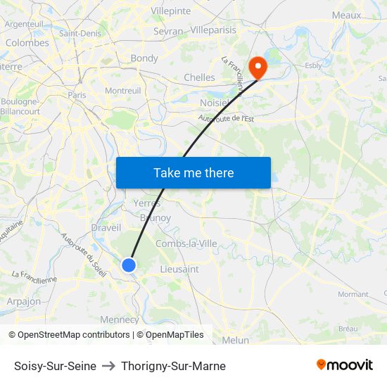 Soisy-Sur-Seine to Thorigny-Sur-Marne map