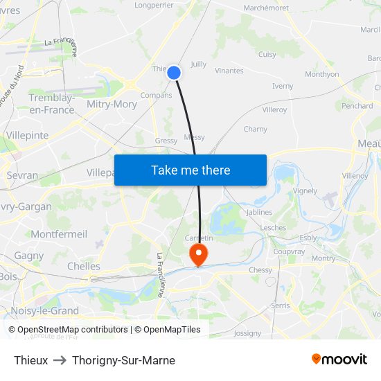 Thieux to Thorigny-Sur-Marne map