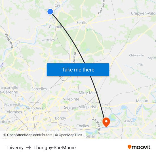 Thiverny to Thorigny-Sur-Marne map