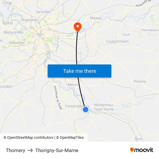 Thomery to Thorigny-Sur-Marne map