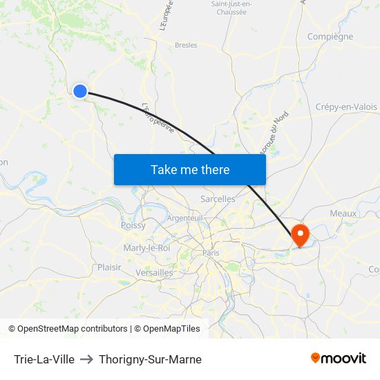 Trie-La-Ville to Thorigny-Sur-Marne map