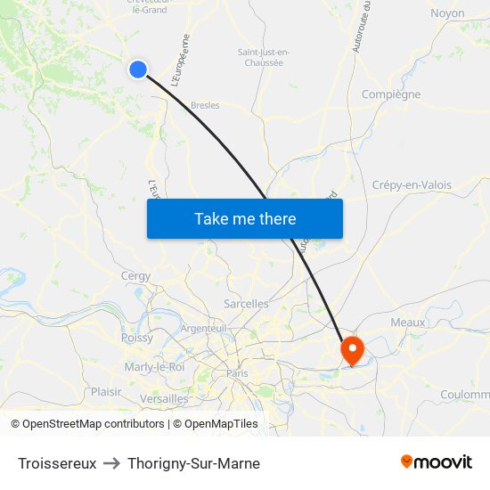 Troissereux to Thorigny-Sur-Marne map