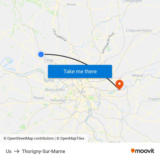 Us to Thorigny-Sur-Marne map