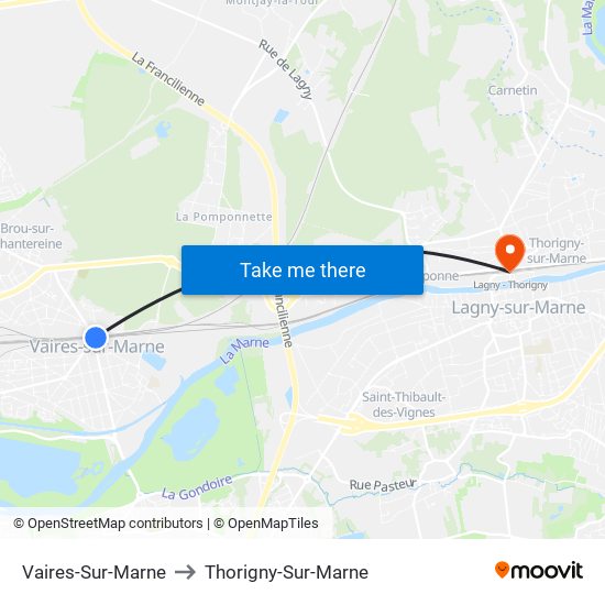 Vaires-Sur-Marne to Thorigny-Sur-Marne map