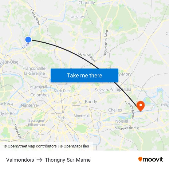 Valmondois to Thorigny-Sur-Marne map