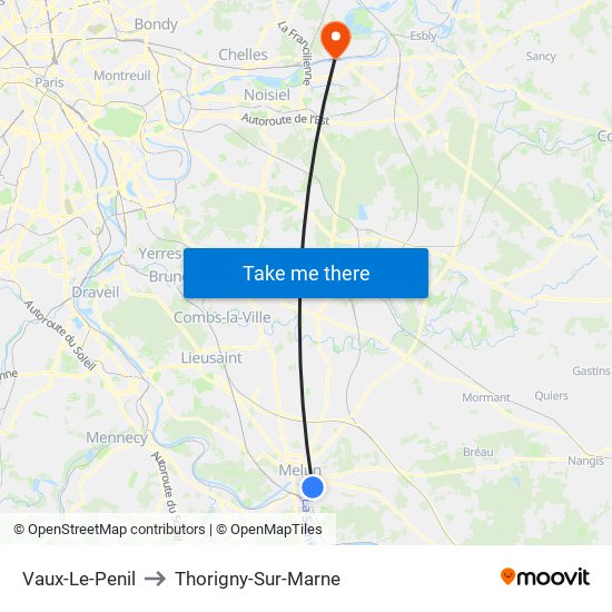 Vaux-Le-Penil to Thorigny-Sur-Marne map