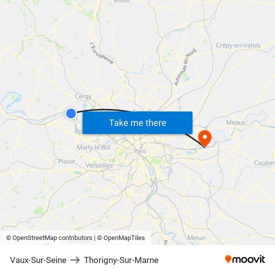 Vaux-Sur-Seine to Thorigny-Sur-Marne map