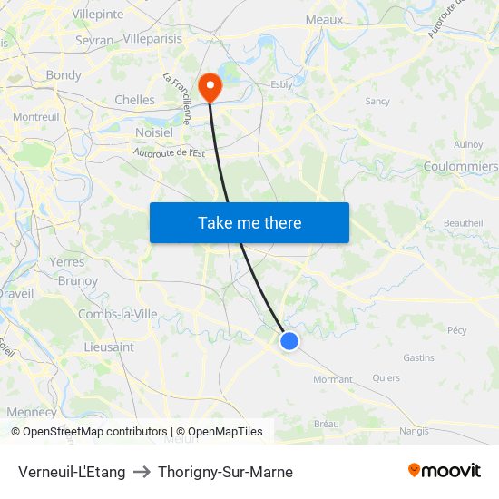 Verneuil-L'Etang to Thorigny-Sur-Marne map