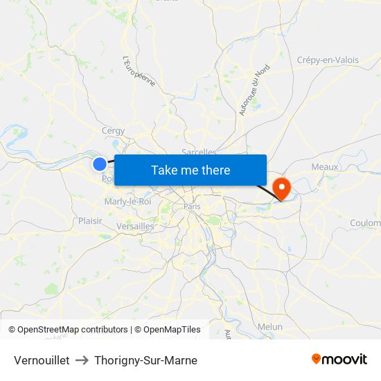 Vernouillet to Thorigny-Sur-Marne map