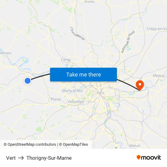 Vert to Thorigny-Sur-Marne map