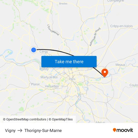 Vigny to Thorigny-Sur-Marne map