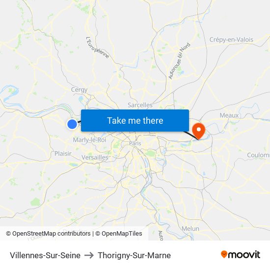 Villennes-Sur-Seine to Thorigny-Sur-Marne map