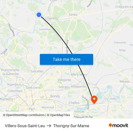 Villers-Sous-Saint-Leu to Thorigny-Sur-Marne map