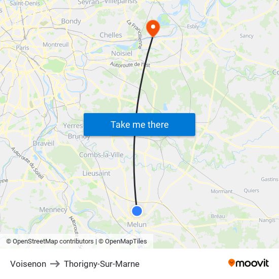 Voisenon to Thorigny-Sur-Marne map