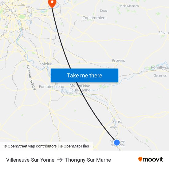 Villeneuve-Sur-Yonne to Thorigny-Sur-Marne map