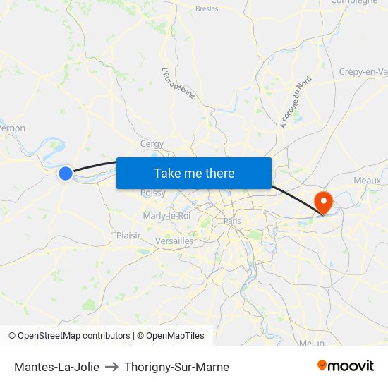 Mantes-La-Jolie to Thorigny-Sur-Marne map