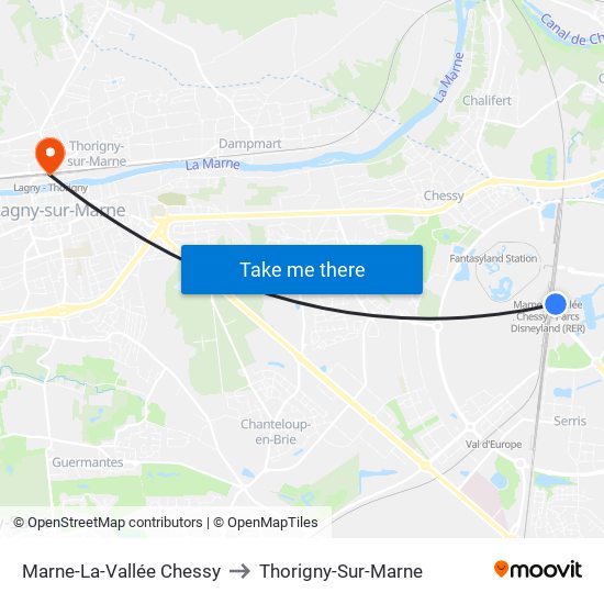 Marne-La-Vallée Chessy to Thorigny-Sur-Marne map