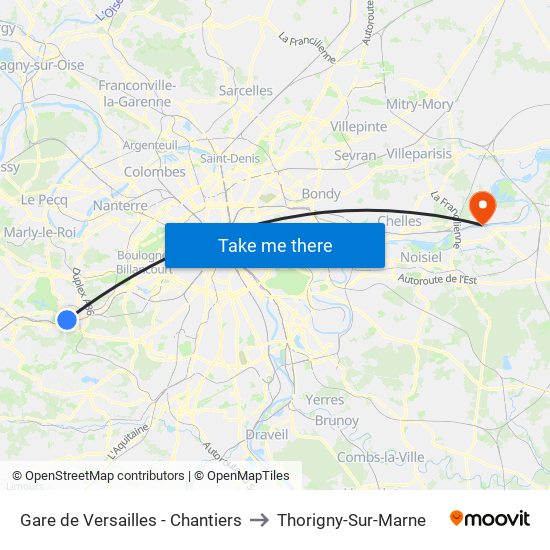 Gare de Versailles - Chantiers to Thorigny-Sur-Marne map