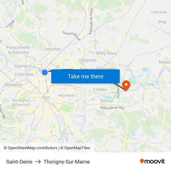 Saint-Denis to Thorigny-Sur-Marne map