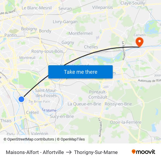 Maisons-Alfort - Alfortville to Thorigny-Sur-Marne map