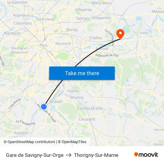 Gare de Savigny-Sur-Orge to Thorigny-Sur-Marne map