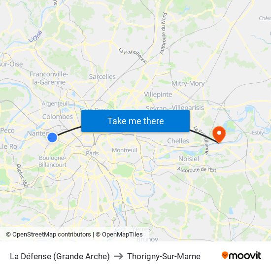 La Défense (Grande Arche) to Thorigny-Sur-Marne map