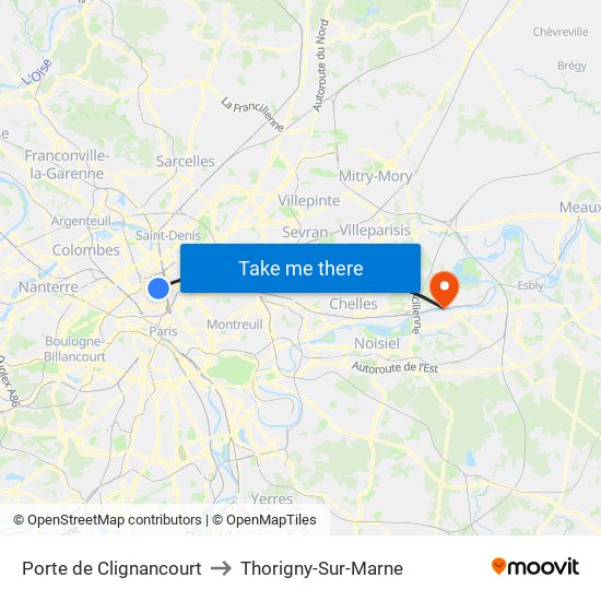 Porte de Clignancourt to Thorigny-Sur-Marne map