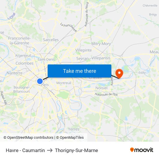 Havre - Caumartin to Thorigny-Sur-Marne map