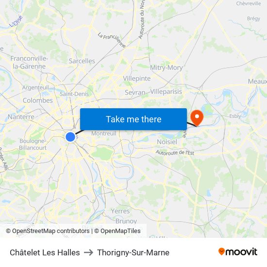 Châtelet Les Halles to Thorigny-Sur-Marne map