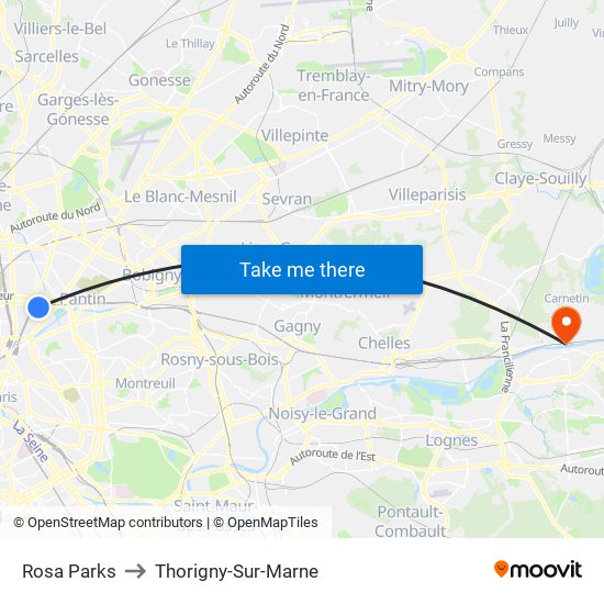 Rosa Parks to Thorigny-Sur-Marne map