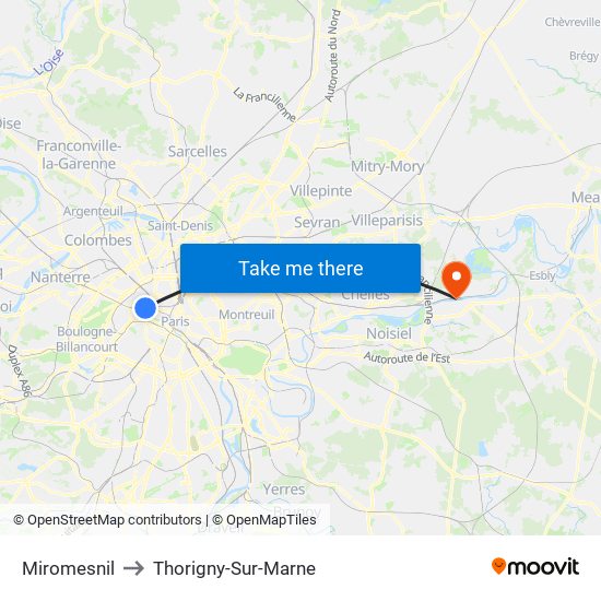 Miromesnil to Thorigny-Sur-Marne map