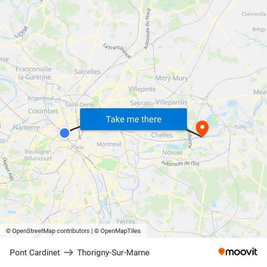 Pont Cardinet to Thorigny-Sur-Marne map