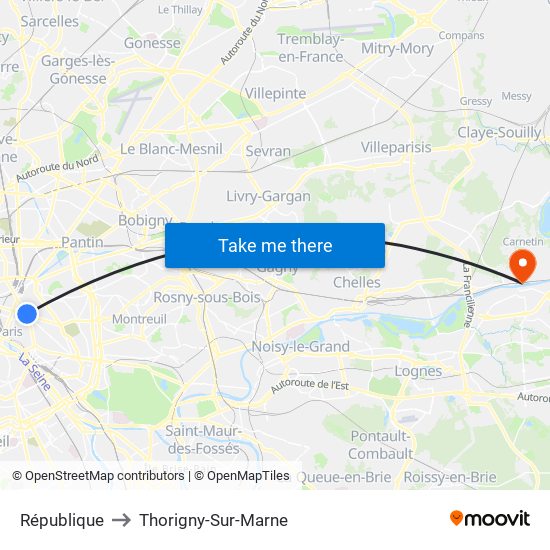 République to Thorigny-Sur-Marne map