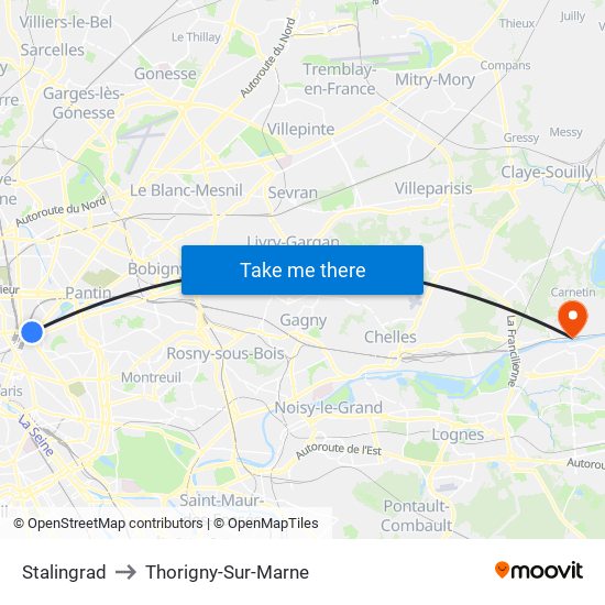 Stalingrad to Thorigny-Sur-Marne map