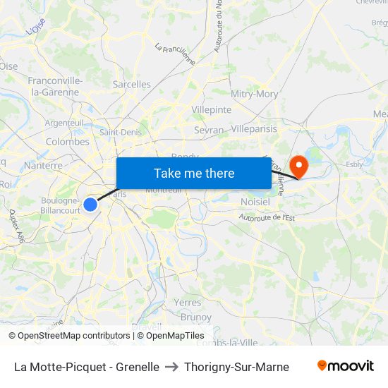 La Motte-Picquet - Grenelle to Thorigny-Sur-Marne map