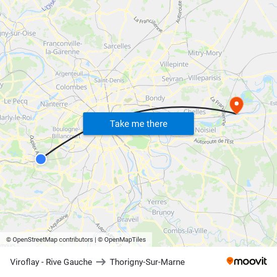 Viroflay - Rive Gauche to Thorigny-Sur-Marne map