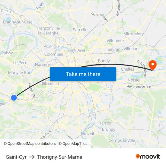 Saint-Cyr to Thorigny-Sur-Marne map