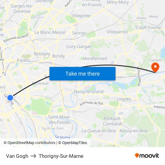 Van Gogh to Thorigny-Sur-Marne map