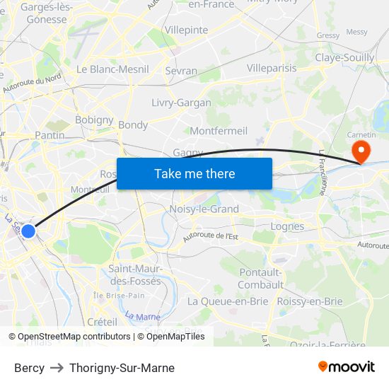 Bercy to Thorigny-Sur-Marne map