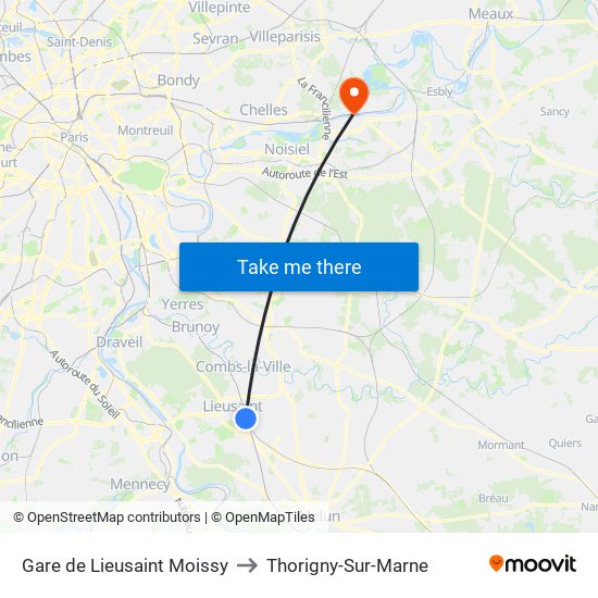 Gare de Lieusaint Moissy to Thorigny-Sur-Marne map