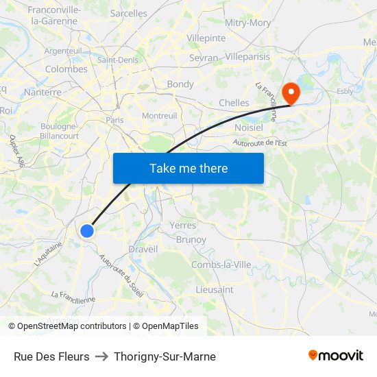 Rue Des Fleurs to Thorigny-Sur-Marne map