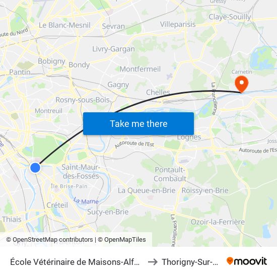 École Vétérinaire de Maisons-Alfort - Métro to Thorigny-Sur-Marne map