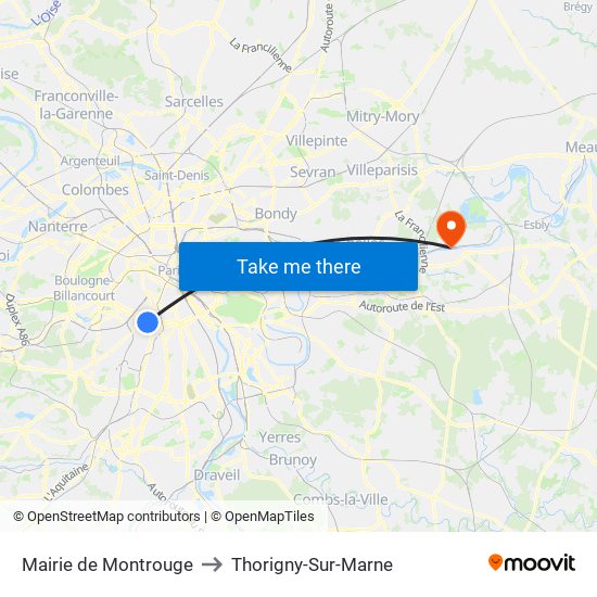 Mairie de Montrouge to Thorigny-Sur-Marne map
