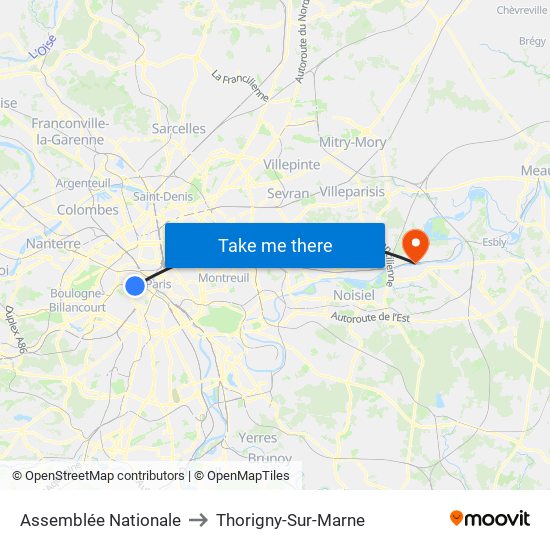 Assemblée Nationale to Thorigny-Sur-Marne map