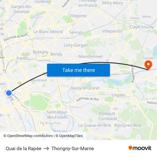 Quai de la Rapée to Thorigny-Sur-Marne map