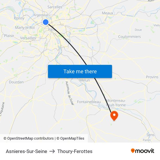 Asnieres-Sur-Seine to Thoury-Ferottes map