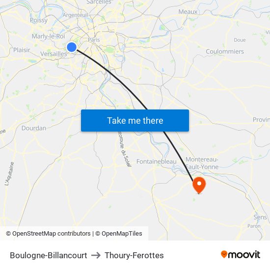 Boulogne-Billancourt to Thoury-Ferottes map