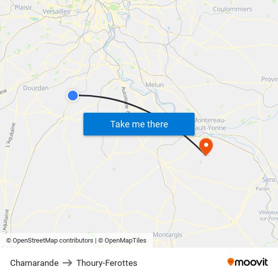 Chamarande to Thoury-Ferottes map