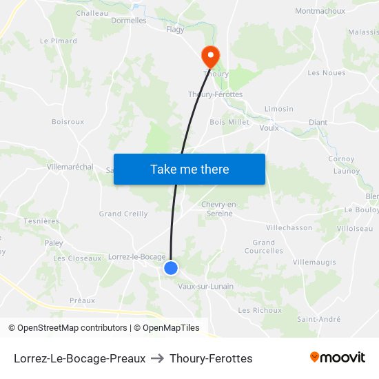 Lorrez-Le-Bocage-Preaux to Thoury-Ferottes map