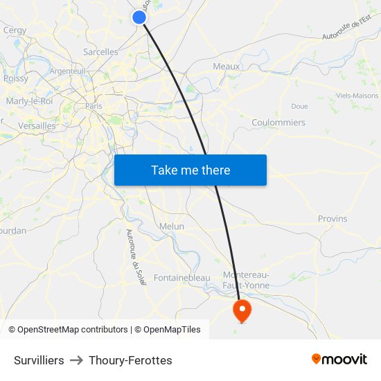 Survilliers to Thoury-Ferottes map